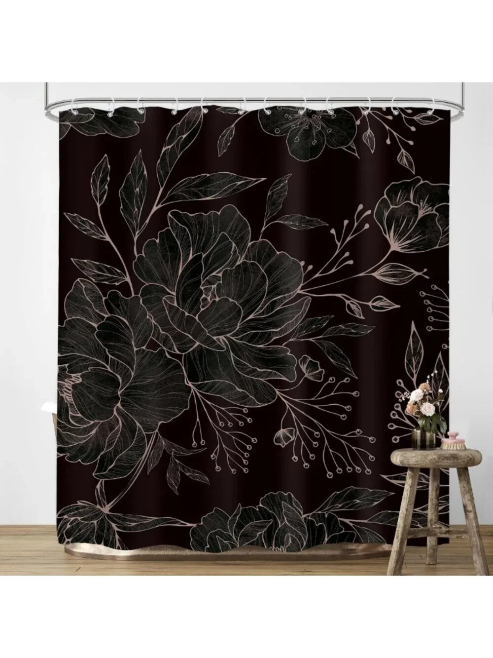 Vintage Black Floral Shower Curtain 60x72